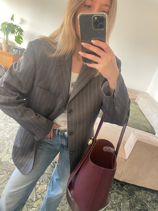 Blazer en laine à rayures grises oversize – Élégance intemporelle (taille 36 à 40)