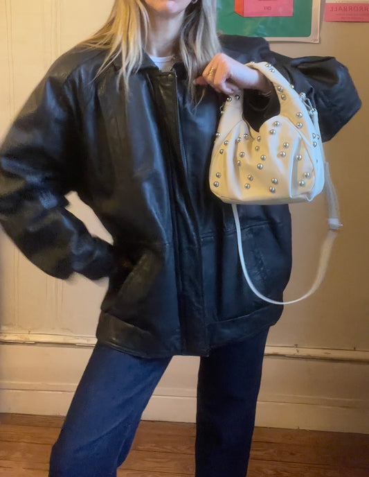 Veste en Cuir Style Bomber Jacket – Taille 40/42 Oversize 🖤✈️