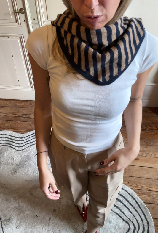 Foulard laine et cachemire - bleu beige (neuf avec étiquette)